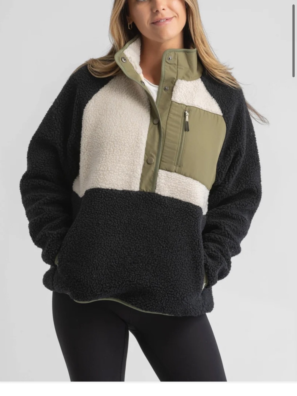 NWOT LIV Outdoor Fleece Pullover Jacket Quarter Snap Berber Pullover Olive